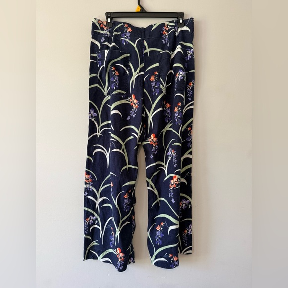 Anthropologie Maeve The Collette Navy Floral Wide-Leg Linen Pants - Picture 2 of 5